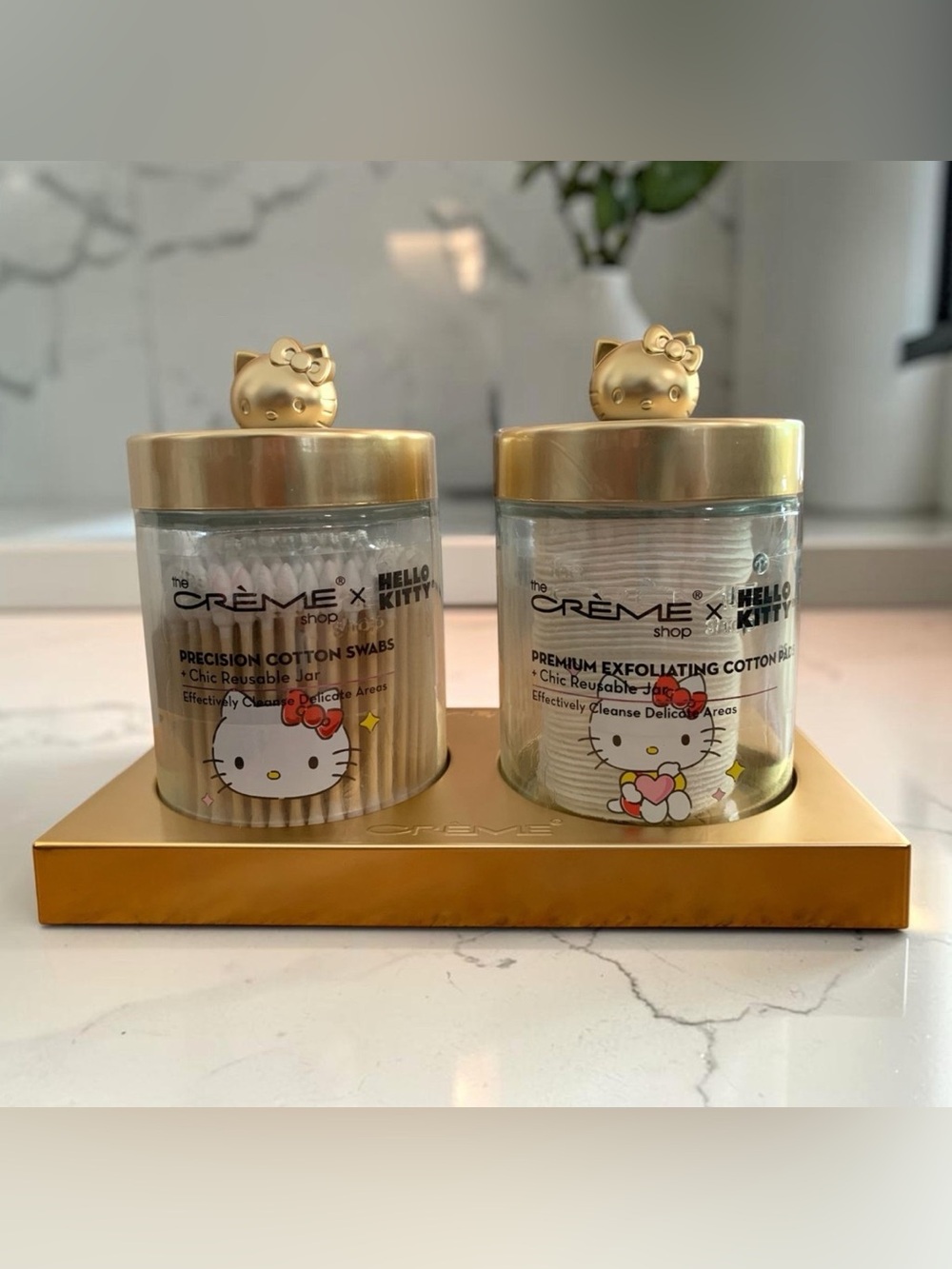 The Crème Shop x Hello Kitty Glass Jars Set Cotton Pads & Swabs LIMITED EDITION